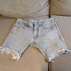 Men's Distressed Gray Denim Levi Cutoff Shorts RL10